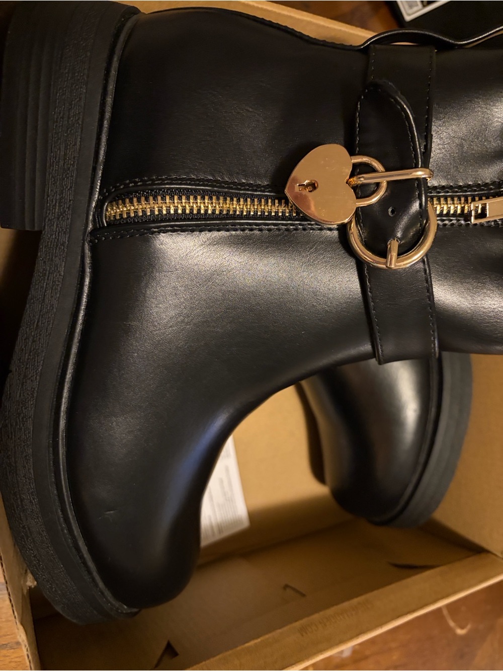 Steve Madden Black Kids Ankle Boots with Gold Heart Lock